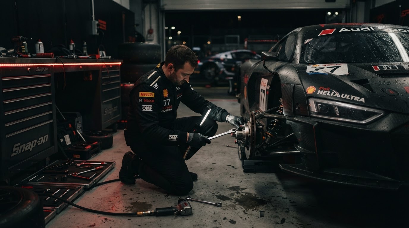 Mécanicien préparant une voiture de course